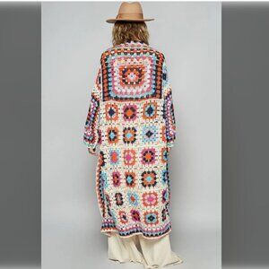POL Granny Square Long Cardigan